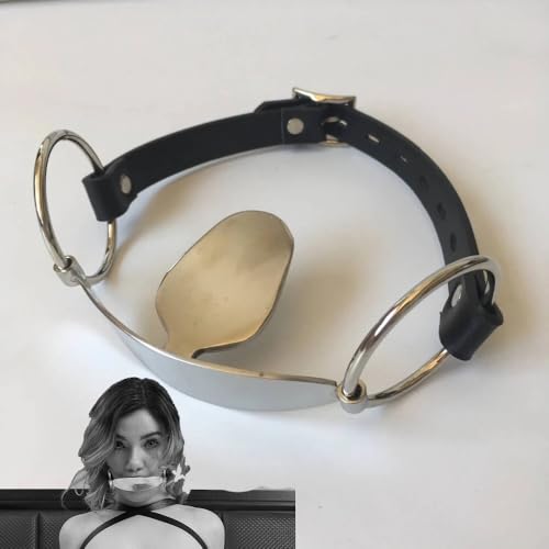YILUQIFLY Langue en acier inoxydable Dépresseur Bouche Gag PU Cuir Tête Harnais Bondage Restraints Adulte Esclave Fétiche Couples Jouets Sexuels Bondage Bâillon Gag Langue Réglable