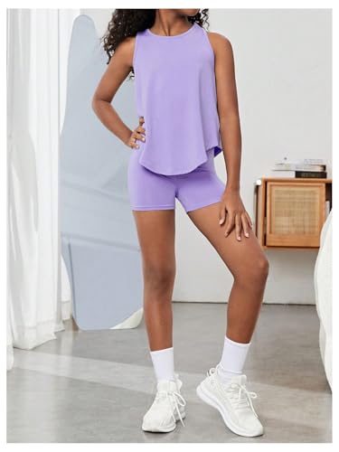 Image of BEAUDRM Girl's 2 Piece Workout Outfits Crop Top and Shorts Athletic Sets | Activewear Sets，Dance Sets，Tumbling Outfits，Hip Hop Dance Outfits，Cheer Practice Outfits for Girls