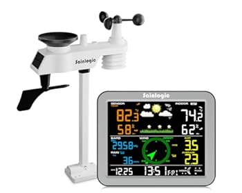 Estación meteorológica inalámbrica Sainlogic con sensor exterior,Pronóstico del tiempo,Temperatura,Presión atmosférica,Humedad,Anemómetro,Pluviómetro,Software de exportación de datos a PC(Windows OS): 【Comprehensive Weather Monitoring】Ofrece datos en tiempo real de interiores y exteriores, incluyendo temperatura (-40°C a +60°C), humedad (10%-99%), dirección del viento (0-360°), velocidad del viento (hasta 112 mph), precipitaciones (0-9999mm), pres...
