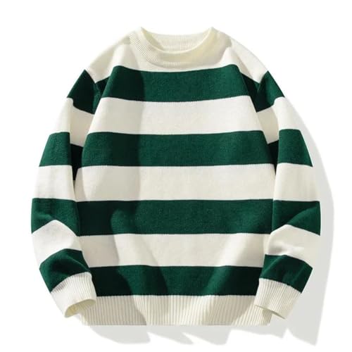 Men's Korean Casual Patchwork Knit Crew Neck Pullover Sweater Full Sleeve Loose Fit Thick Striped Sweater2