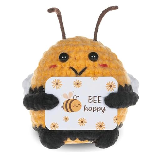 ZXJLWR Biene Positive Tiere Bee Gewebte Biene Emotionale Unterstützung Geschenk Handgemachte Positive Geschenke Biene Stofftier Süße Geschenke Frauen Männer Für Dekoration Anhänger