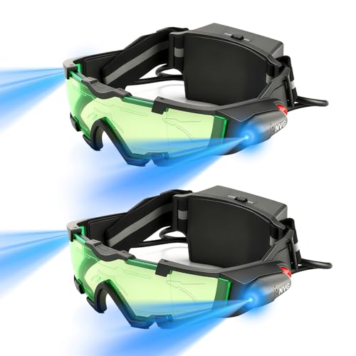 Wokyo Paquete de 2 gafas de visión nocturna espía con luces LED abatibles, equipo espía ajustable para niños, lentes LED de color verde nocturno para juegos de rol y actividades al aire libre, esquí Wokyo Paquete de 2 gafas de visión nocturna espía con luces LED abatibles, equipo espía ajustable para niños, lentes LED de color verde nocturno para juegos de rol y actividades al aire libre, esquí