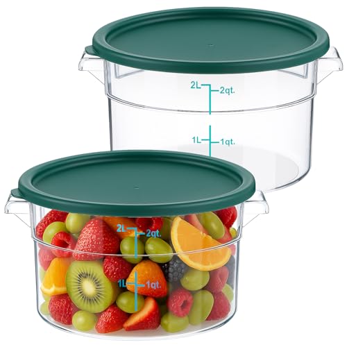 Image of Ziliny 2 Pcs 2 Qt Dough Proofing Container with Lid and Green Scale, Green | Clear Round Food Storage Container, Food Grade Plastic, Easy Viewing Design, Airtight Lid, Dough Fermentation Kitchen Storage