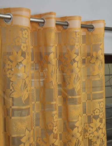 Image of Fabrilia Heavy Polyester Net Semi Transparent Fancy Eyelet Curtain, Floral Design, Gold, Window- 4 Feet X 5 Feet, Pack of 2 Pcs (Eyelet)