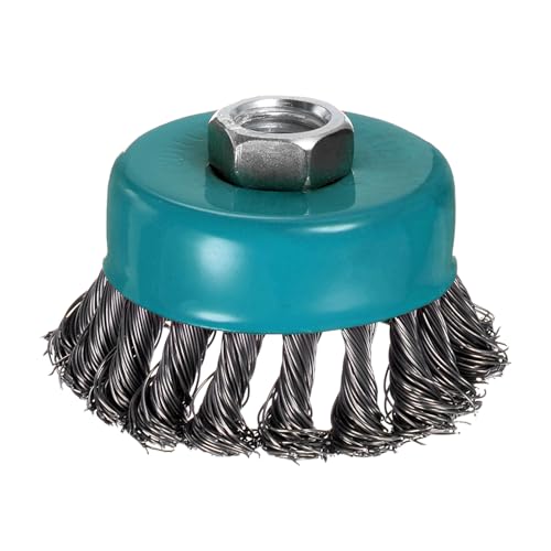 Image of Twisted Knotted Wire Cup Brush for Angle Grinder - [3 Inch] for Paint Stripping Cleaning Rust Duty Abrasive, 5 /8 Inch-11 Threaded Arbor, .020 Carbon Steel Wire, Cyan