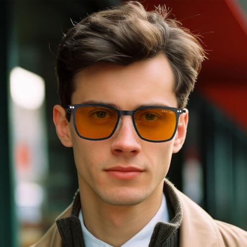 Image of ANYLUV Blue Light Glasses Men, Stylish Square Carbon Fiber Eyewear, Anti Eyestrain, Lightweight Mens Computer Gaming Glasses