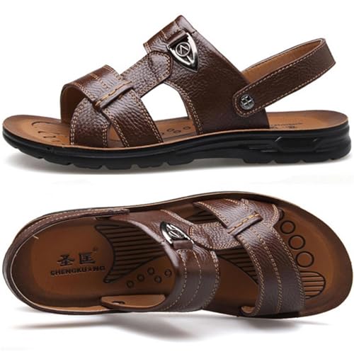 Men's Big Size Leather Flat Sandbeach Sandals Casual Slipper Shoes2