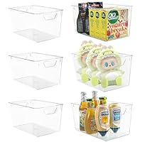 Attelite Clear Plastic Storage Bins,Large 6 Pack Pantry Organizer with Handle,BPA Free Plastic Storage Containers for Fridge,Closet,Bathroom,Under Sink and Kitchen Organization