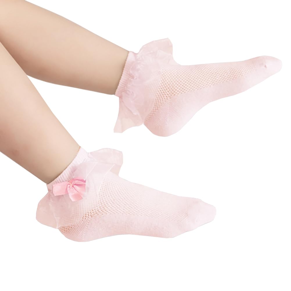 Baby - Calcetines de malla con volantes de algodón blanco para niñas y niñas, 6 unidades - rosa - 6-8 años