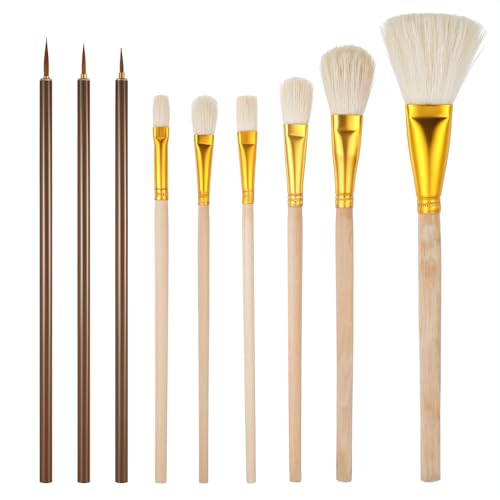 LIQWEI 9 Stück Keramikpinsel, Kunst Malpinsel Pinsel Brush Set Keramik Glasurpinsel Fächerpinsel Serviettentechnik Pinsels Kunstmalwerkzeuge Pinsel Acryl für Aquarell Keramikmalerei (9 Größen)