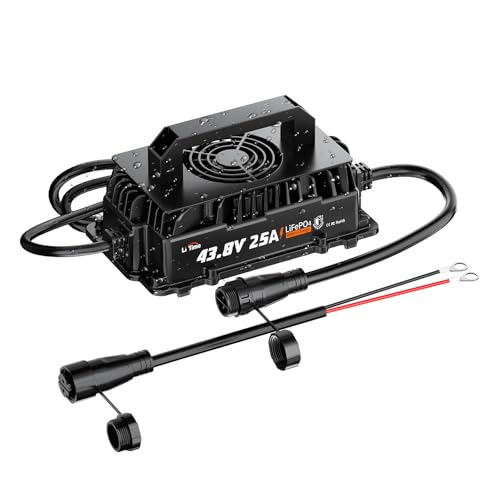 Image of LiTime 36V 25A Lithium Battery Charger, IP66 Waterproof, 43.8V Output AC-DC | For 38.4V LiFePO4 Batteries, 100-240VAC, 0V Activation, Deep Cycle Battery Charging for Golf Cart, Trolling Motor, Boat