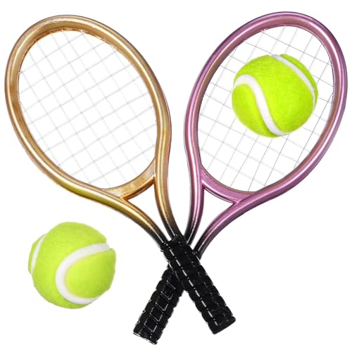 Toddmomy 2 Juegos de Mini Raquetas Y Pelotas de Tenis, Accesorios para Casa de Muñecas (Color Aleatorio)
