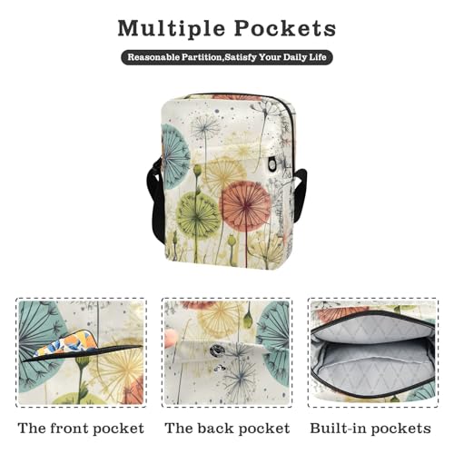 Delicate Dandelion Sling Bag Zipper Closure Crossbody Bag with Card Phone Passport Compartment 6.6×9.4×2.5 inches2
