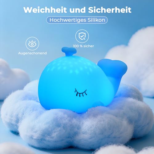 JVURICE Nachtlicht Kinder Wal Silikon Nachtlicht Dimmbar RGB Tier Touch Aufladbare Kinderlicht Schlafzimmer Led Night Light Dekor Kinder… – Ansicht 4