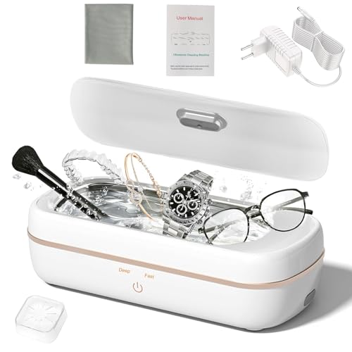 HyAdierTech Limpiador Ultrasonidos, Limpiador Ultrasónico Profesional 48KHz, Limpiador de Joya Ultrasonidos con 2 Modos de Limpieza Temporizador para Gafas, Relojes, Pendientes, 350ML
