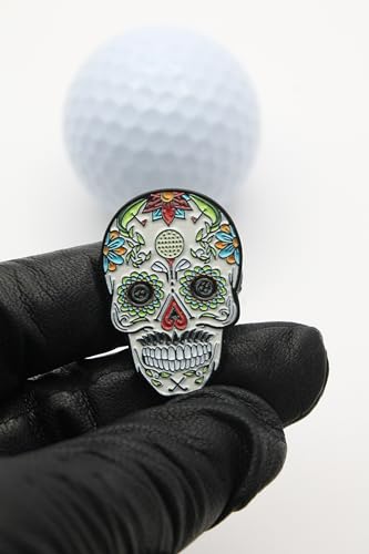 Image of Sugar Skull Golf Ball Marker + Magnetic Hat Clip, Funny and Unique Golf Gifts, Premium Quality, The for Your Favorite Golfer, Golf Accessories for Any Occasions