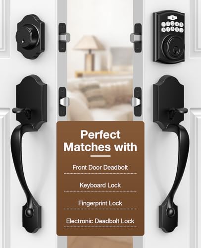 Image of Brightify Black Front Door Handle No Lock, Classic Exterior Door Handle, Entry Door Handle Reversible for Left & Right Hand Doors
