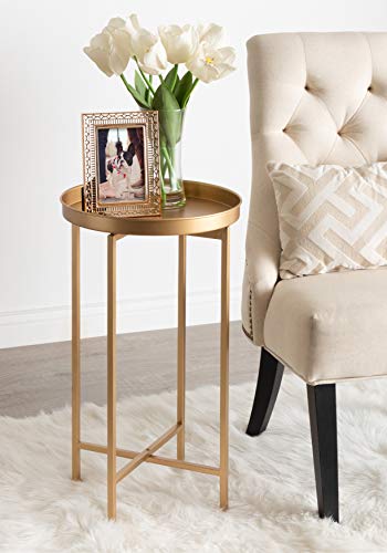 Image of Kate and Laurel Celia Round Metal Foldable Accent Table with Tray Top, Gold