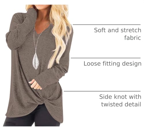 Image of SimpleFun Womens Tops Long Sleeve Shirts V Neck Loose Twist Knot Fall Tunic