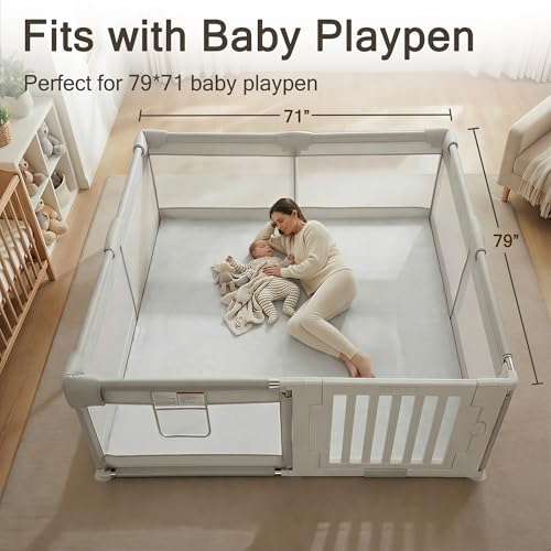Image of 79 inch x71 inch Padded Baby Play Mat for Floor, 1.3 inch Thick Foam Baby Playpen Mat, Cushioned Tummy Time Mat with Non-Slip Bottom, Removable & Machine Washable Cover, Fits 79 inch x71 inch Playpens