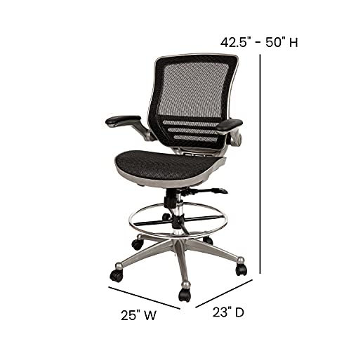 Image of Flash Furniture Waylon Mid-Back Swivel Office Chair with Adjustable Foot Ring and Seat Height, Ergonomic Mesh Chair with Armrests, Black /Silver