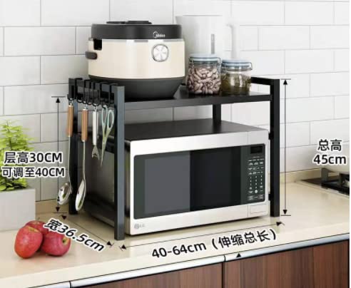 Mensola Per Microonde E Forno - Scaffale Salvaspazio 40/64x45x36.5 Cm, Nero