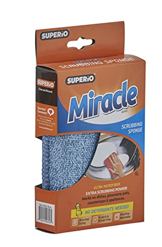 Image of Miracle Microfiber Scrubbing Sponge, Blue Extra Scrubbing Power Sponge for Kitchen, Sink, Pot, Pan and Dish Washing, Super Absorbent and Rapid Drying. by Superio