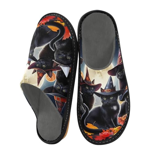 JUMBEAR Pantuflas de espuma viscoelástica con diseño de gato negro para Halloween, suela antideslizante, para dormitorio, casa, para mujeres y hombres, talla 25, a, Medium