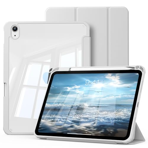 GKABXY Case for New iPad (A16) 11th Generation 11 inch 2025 iPad 10th Generation 10.9 Inch 2022 Clear back Shockproof Shell Cover with Pencil Holder Tri-fold stand Auto Wake/Sleep Gray