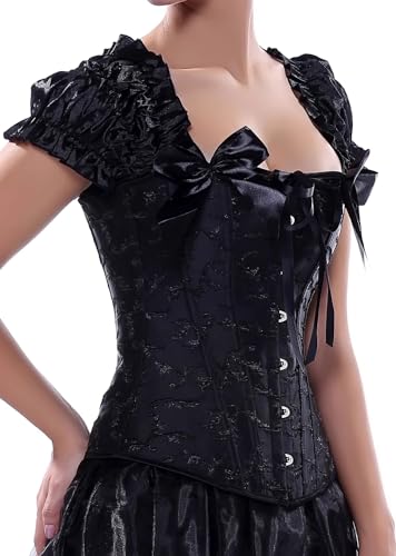 Image of Women's Lace up Gothic Jacquard Shoulder Straps Tank Overbust Shaper Corset Bustiers Top