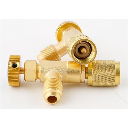 Adaptador de válvula de seguridad para refrigeración R410a y R22, tipo F, con conexión de manguera de carga macho/hembra de 1/4" y 5/16" miniatura 1