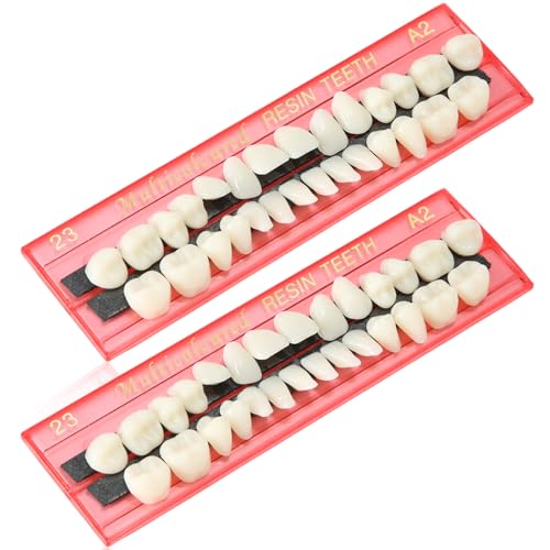 Image of Nuanchu 56 Pcs False Teeth Acrylic Resin, 2 Set A2 Shade Denture Teeth Replacement Kit Solid Synthetic Polymer Fake Tooth for Halloween Horror Props DIY Costume Dental Teaching Model