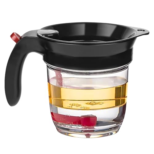 Fetttrennkanne für Soßen, Fettabscheider 1000ml, Doppelfiltrations Fetttrenner, Ein Knopf Pressefreigabe Spender, Einfaches Abscheiden von Fett