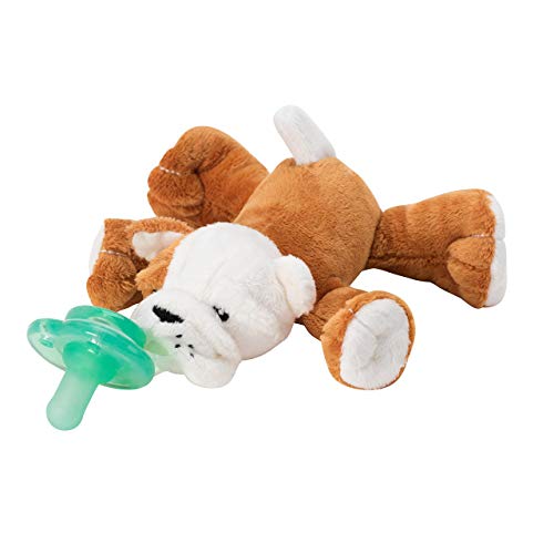 Image of Nookums Paci-Plushies Shakies - Pacifier Holder with Built in Rattle (2 in 1)- Adapts to Name Brand Pacifiers, Suitable for All Ages, Plush Toy Includes Detachable Pacifier (Bull Dog)
