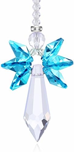 Anna Crystalworld Rainbow Guardian Angel Crystal Suncatcher for Home/Car Decoration & Porch Decor & Hangings Crystal Glass Ornament (Sea Blue)