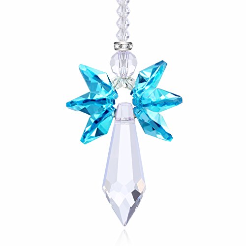 Anna Crystalworld Rainbow Guardian Angel Crystal Suncatcher for Home/Car Decoration & Porch Decor & Hangings Crystal Glass Ornament (Sea Blue)
