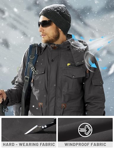 Image of TACVASEN Men's Winter Jacket Cotton Military Jackets Fleece Lined Thick Work Warm Cargo Coats with Hooded, A.149 Grey, Small