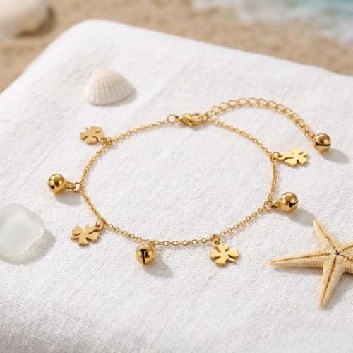 Image of Dainty Gold Shell Pearl Charm Ankle Bracelet for Women Trendy non-Tarnish Adjustable Anklet Summer Beach Fashion Jewelry Gift
