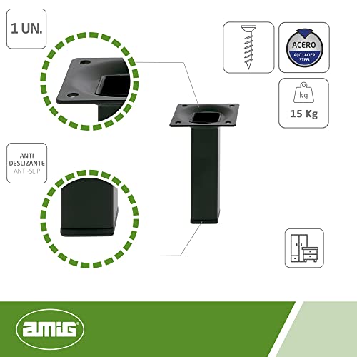 Amig - Square Furniture Leg, Black/White, 25 x 25 x 200 mm - Image 3