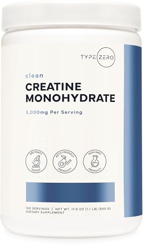 Type Zero Creatine Monohydrate Powder (Unflavored | 500g), 5000 mg Per Serving, Micronized, Zero...