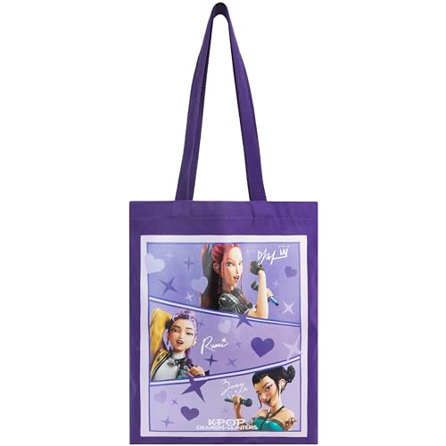 Get Trend KPop Demon Hunters Canvas Tote Bag for Girls Women Huntrix Lightweight Casual Shoulder Bags Travel Beach Shopping (Purple)
