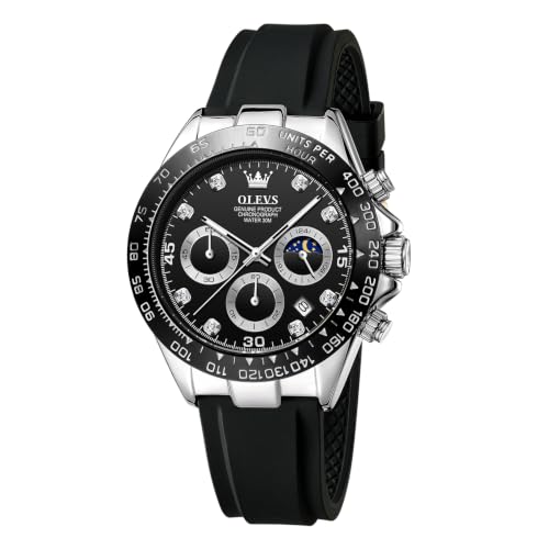 Image of OLEVS Men's Watches Chronograph Multifunction Sport Silicone Luxury Diamond Moon Phase Quartz Male Watch Waterproof Wrist Watch