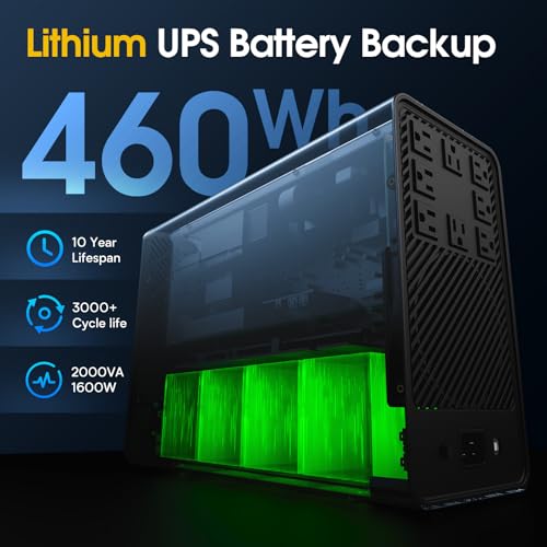 Image of GOLDENMATE 2000VA /1600W Lithium UPS Battery Backup and Surge Protector, Backup Battery Power Supply with LiFePO4 Batteries(460Wh), AVR, Line Interactive Sinewave UPS System, 8 Ports, LCD Screen, Gray