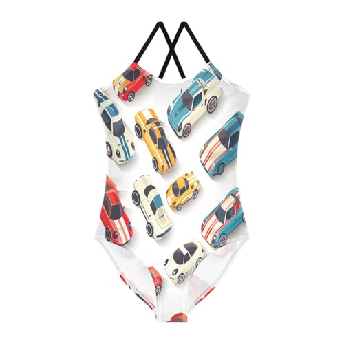 Cute Cartoon Cars White Swimsuit Toddler Girl, Beach Bathing Suits Girls, Summer Swimsuits Girls - Main Image