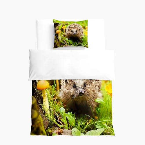 Hixingo Lindo Ropa de Cama 2 Piezas para Niños,3D Erizo Estampado Funda Nordica y Funda de Almohada,Ropa de Cama de Microfibra (Hongos,100x135+40x60 cm)