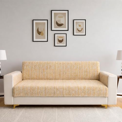 Image of Homerz Premium 3 Seater Quilted Reversible Sofa Cover Mat with Pocket Arms | Polyester Blend 350 GSM Full Coverage & Back Belt for Stability (Sylvara, 3 Seater)