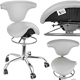 Spacetronik Tabouret de Selle Ergonomique avec Dossier Réglable – Siège Pivotant à 360° Indépendant – Hauteur Réglable 49–58 cm – Tabouret Professionnel à roulettes pour Bureau, Salon, Spa (Blanc)