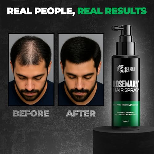 Image of Beardo Rosemary Hair Spray with Redensyl & Rice Water | Activates Natural Hair Growth, Reduces Hair Fall & Breakage | Strengthens Roots | Non-Sticky Daily Hair Tonic for Men- 100ml