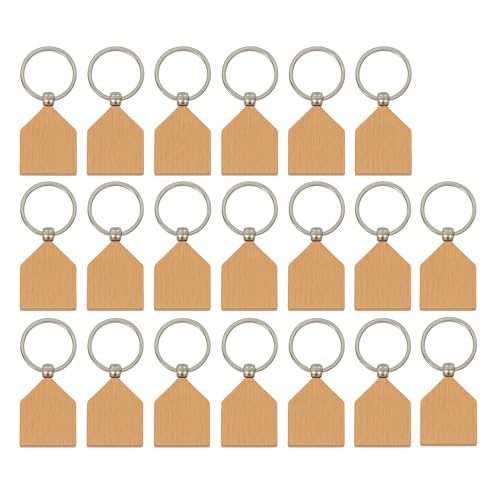 ROHIJALE 20 Packs Wooden House Keychains Blank DIY Key Rings