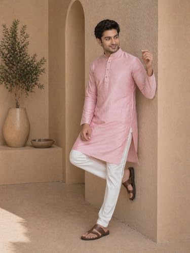 Image of SOJANYA Men's Pintuck Silk Blend Embroidered Kurta